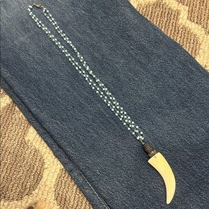 Blue Beaded Horn Pendant Necklace - Unbranded